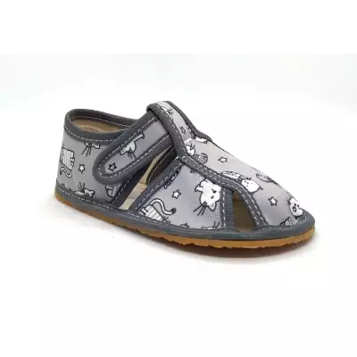Baby Bare Shoes - Slippers Grey Cat